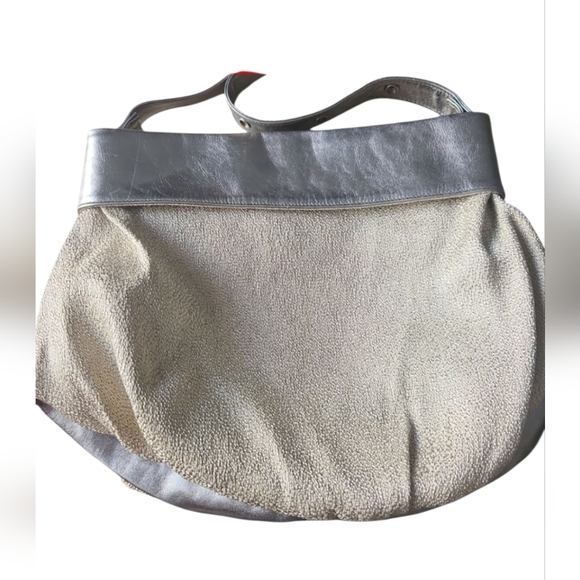 Hagara Embossed and Smooth Metallic Hobo Shoulder Bag - Picture 2 of 14